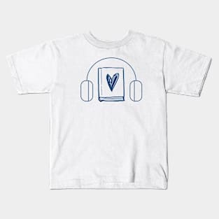 Book and Headphone (Blue)- Full Line Kids T-Shirt